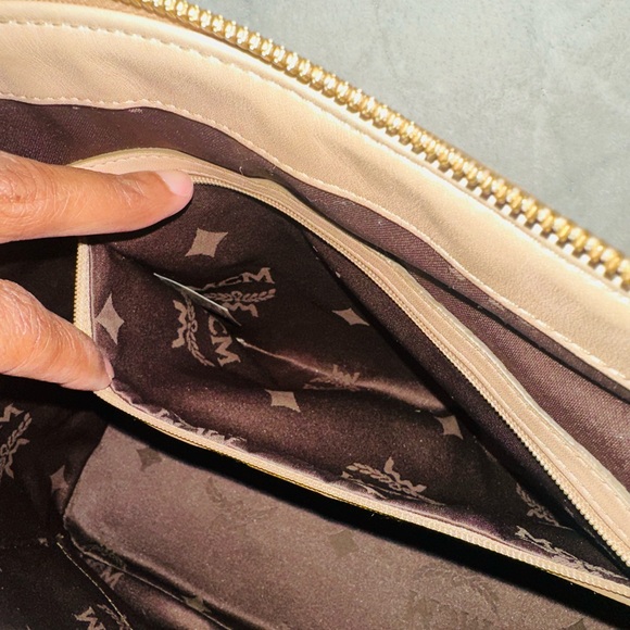 MCM Tan Logo Canvas Tote with Gold Plaque - Picture 6 of 14